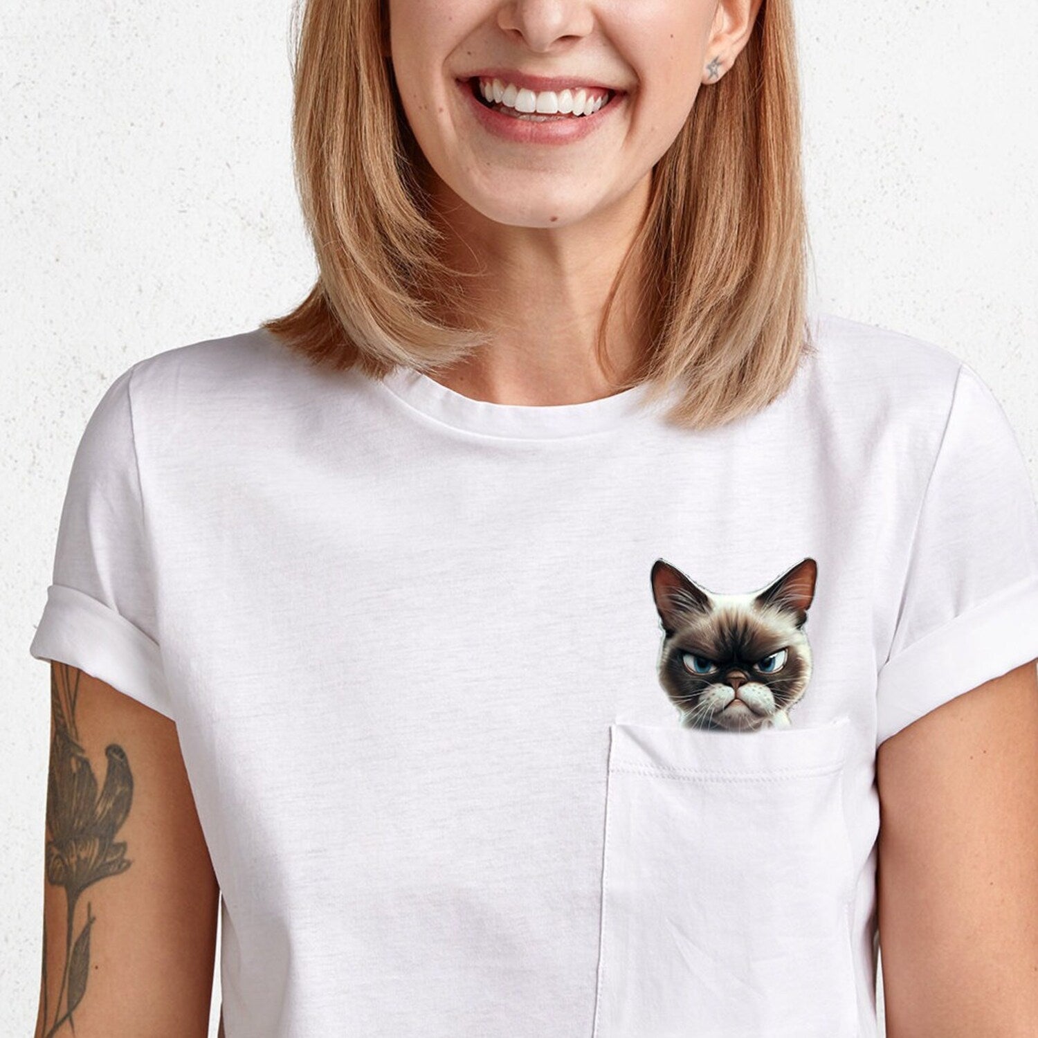 Hidden Middle Finger Pocket Cat T-Shirt - Funny Cat Lover Unique Gift