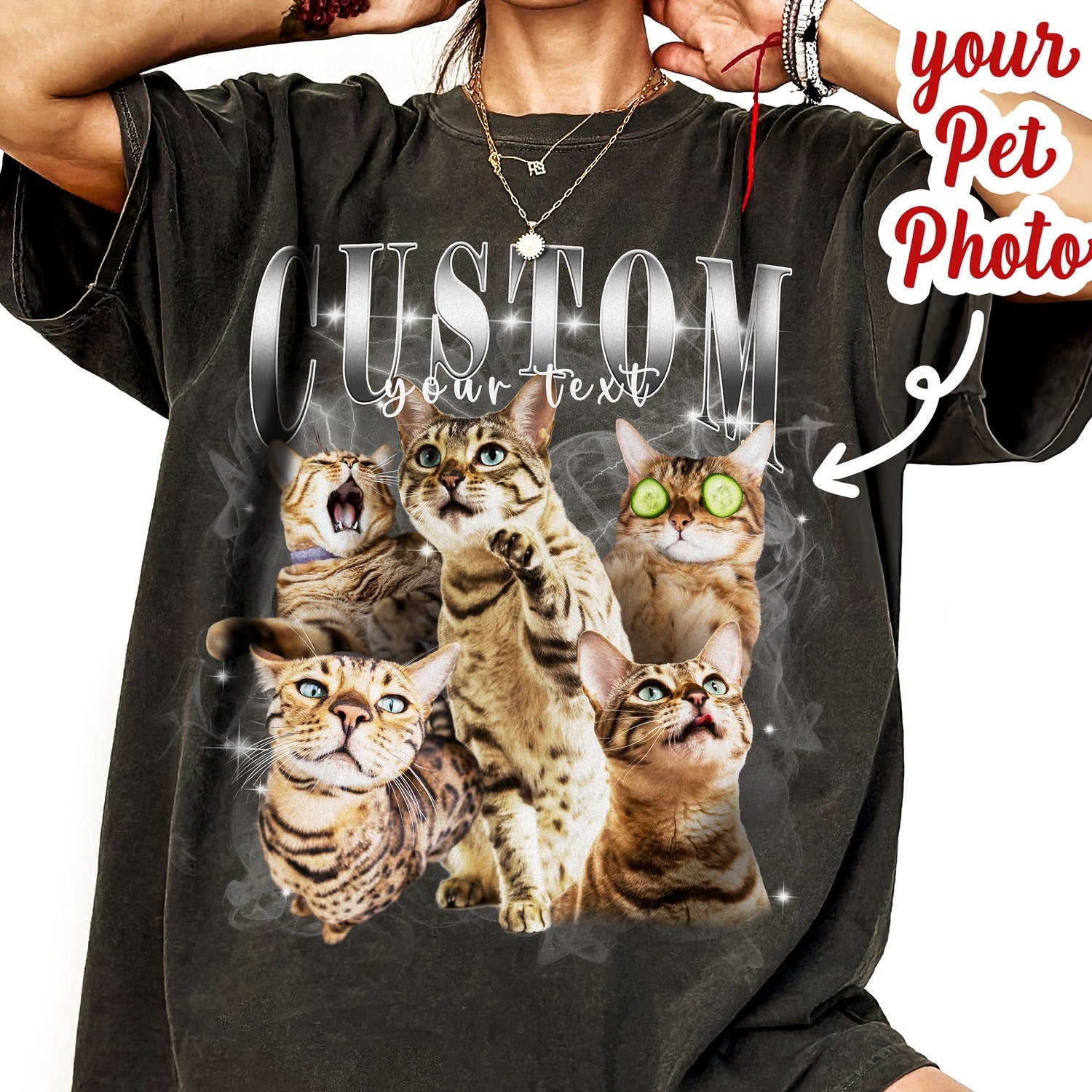Custom Vintage Cat Photo Shirt | Personalized Pet Lover 90s Retro Tee | Gift for Her