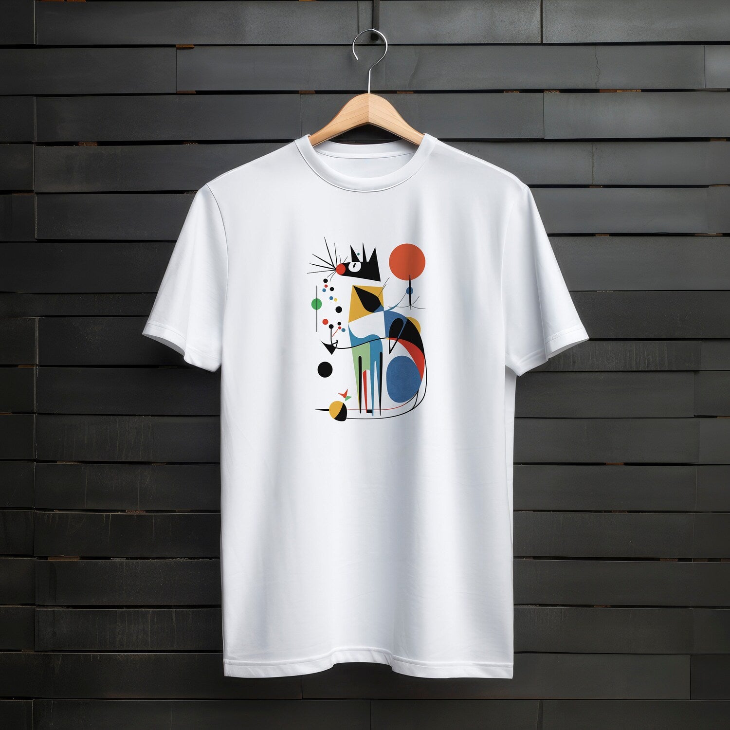 Cat Cafe Bright - Unisex Cotton T-Shirt - Artistic Cat Design - Joan Miro Inspired - Cat Lover Gift