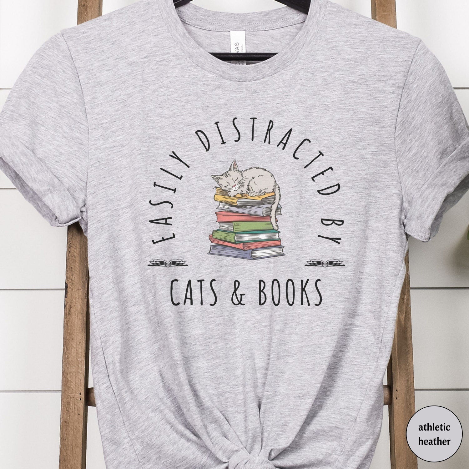 Easily Distracted By Cats and Books Shirt, Book Lover Tshirt, Cat Mama Shirt, Cat Lover T-Shirt, Reading Shirt, Cats and Books Shirt