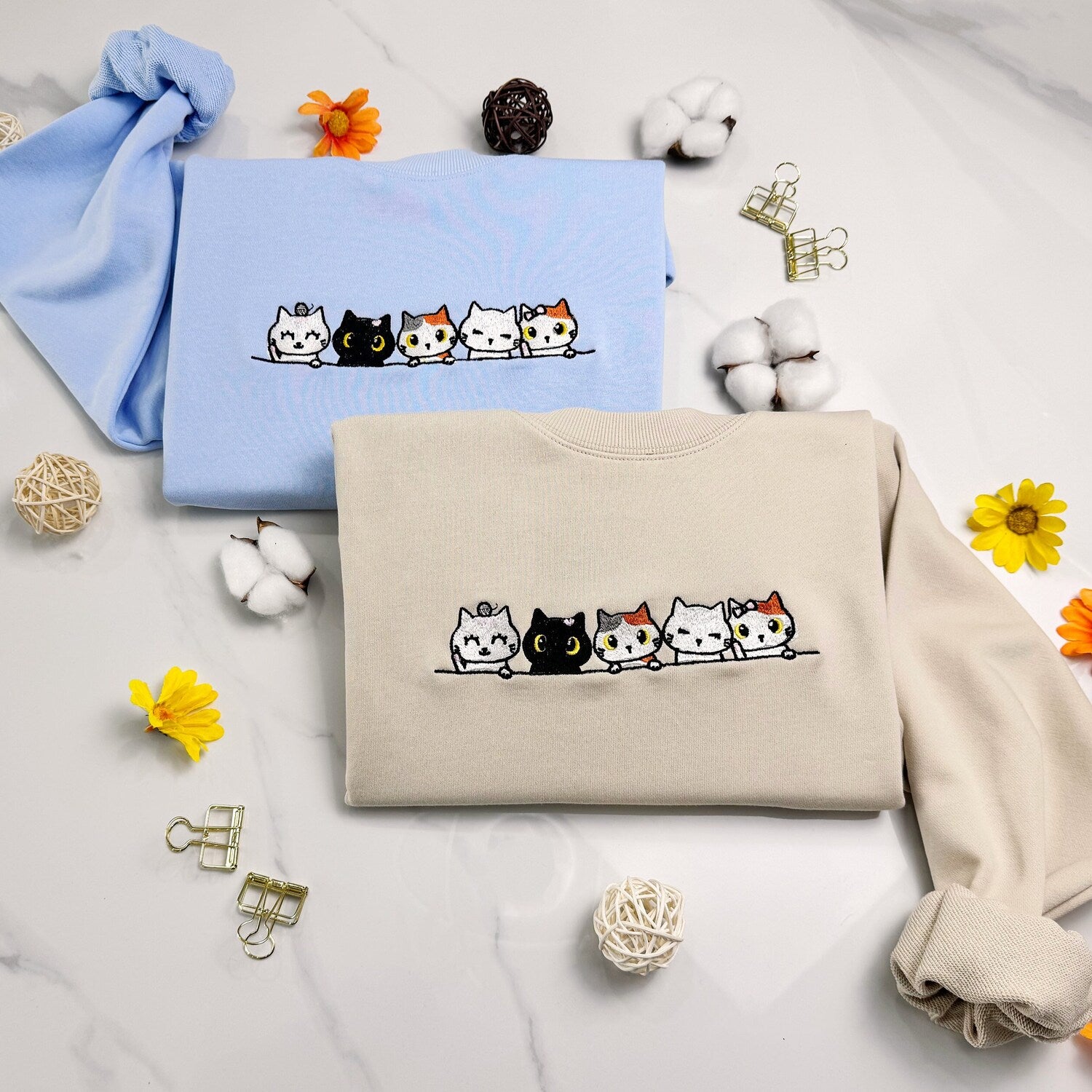 Embroidered Cat Family Sweatshirt | Cute Cat Lover Crewneck | Gift for Cat Moms