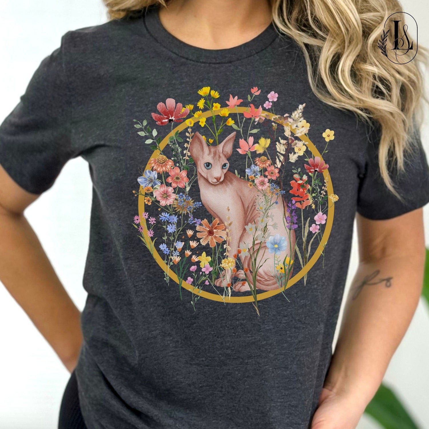 Sphynx Cat Shirt - Floral Sphynx Cat Gift for Mom, Cute Cat Lover Tee