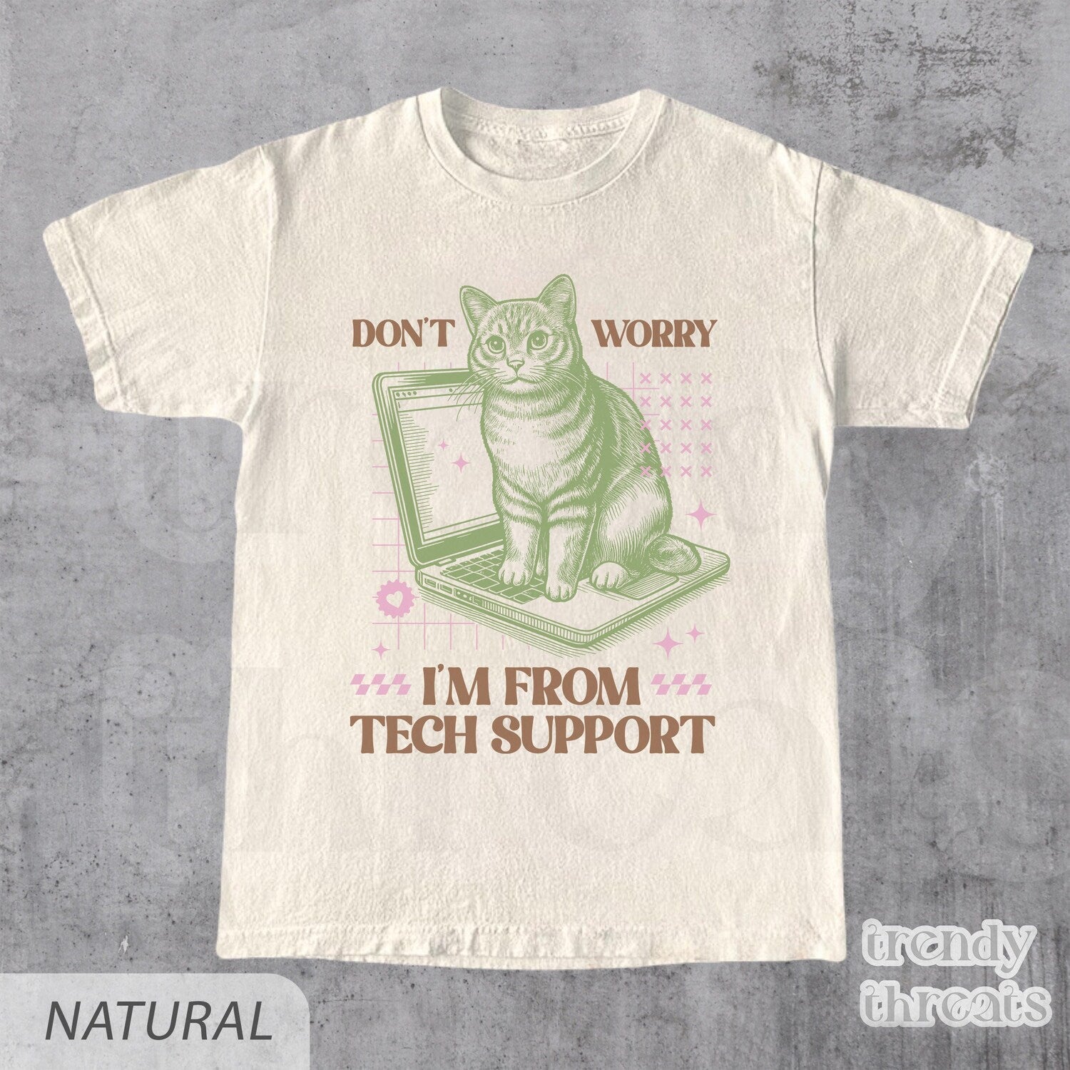 Don't Worry I'm From Tech Support Cat Shirt, Vintage Funny Cat Shirt, Retro Cat Lover Tee, Cool Cat Shirt, Gift Cat Mom, Funny Gift Tee