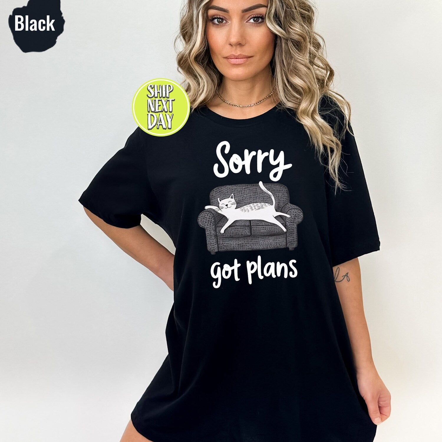 Lazy Cat Sorry Got Plans Tshirt Funny Quotes Vintage Kitten