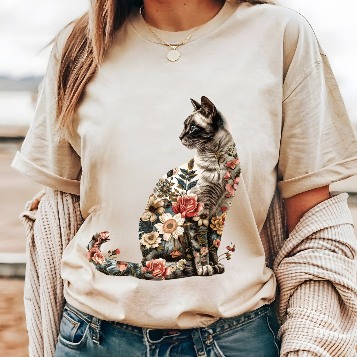 Cat Mom Shirt Floral Cat Shirt Purr Shirt Cat Mom Floral Cat Tee Cat Lover Shirt Animal Lover Tee Cat Lovers Shirt Gift for Mom Gift for Dad