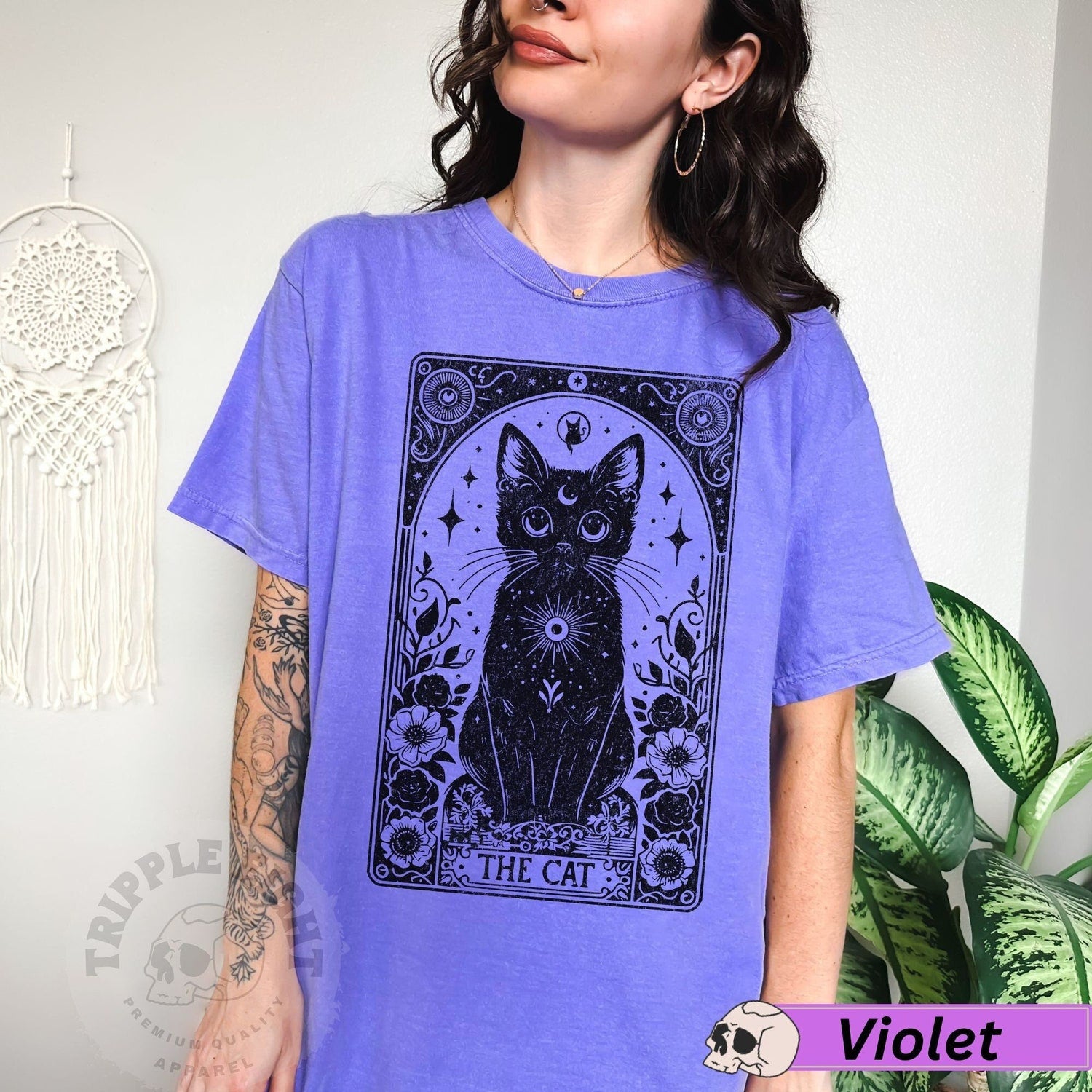 The Cat Tarot Card Shirt, Black Cat Witchy Funny Shirt, Celestial Cat Lover T-Shirt, Black Cat Tarot Card, Witchy Black Halloween Cat