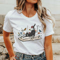 Funny Cat T-Shirt: Black Kitty, Book Lover, Botanical Design