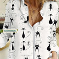 Black Cat Shirt, Cat Linen-Look Shirt, Cat Shirt, Cat Lover Gift, Gifts For Cat Lover, Cat Lover Shirt, Linen Shirt Women, Cat Women Blouses