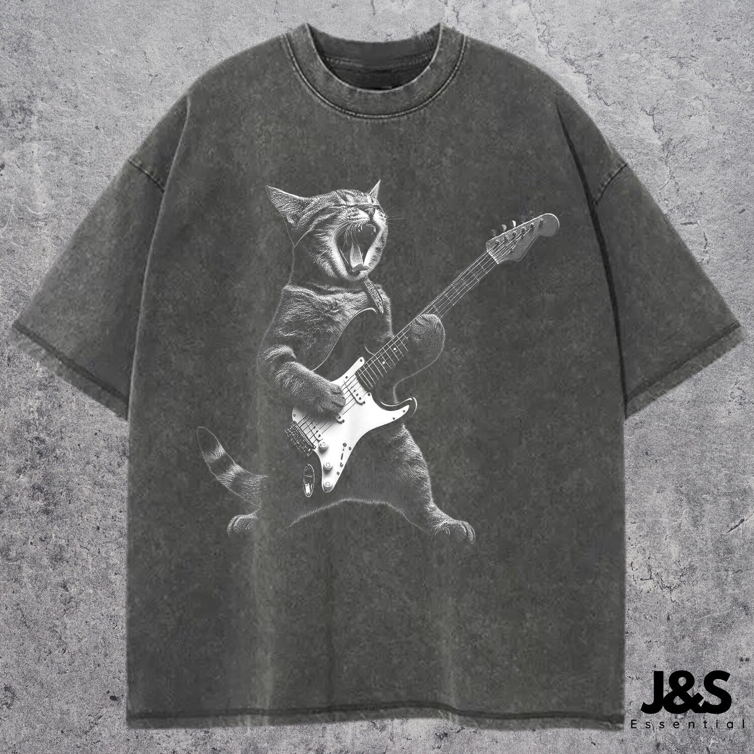 Rock Cat Playing Guitar Vintage Shirt, Retro Funny Guitar Cat T-Shirt, Cat Lovers, Rock Lovers Gift, Funny Gift, Rocker Oversized Shirt