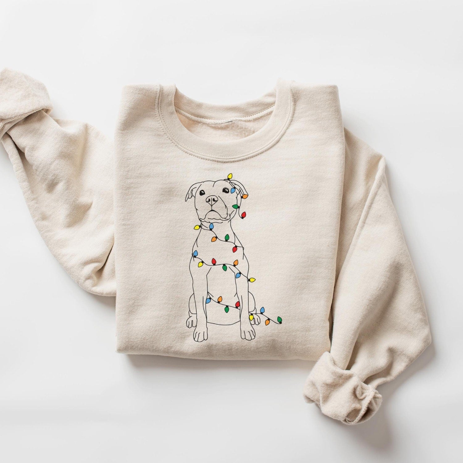 Retro Christmas Dog Sweatshirt, Christmas Dog lights shirt, Dog Lover Shirt, Christmas Gift for Dog Owner, Dog Mom, Pitbull Christmas Shirt