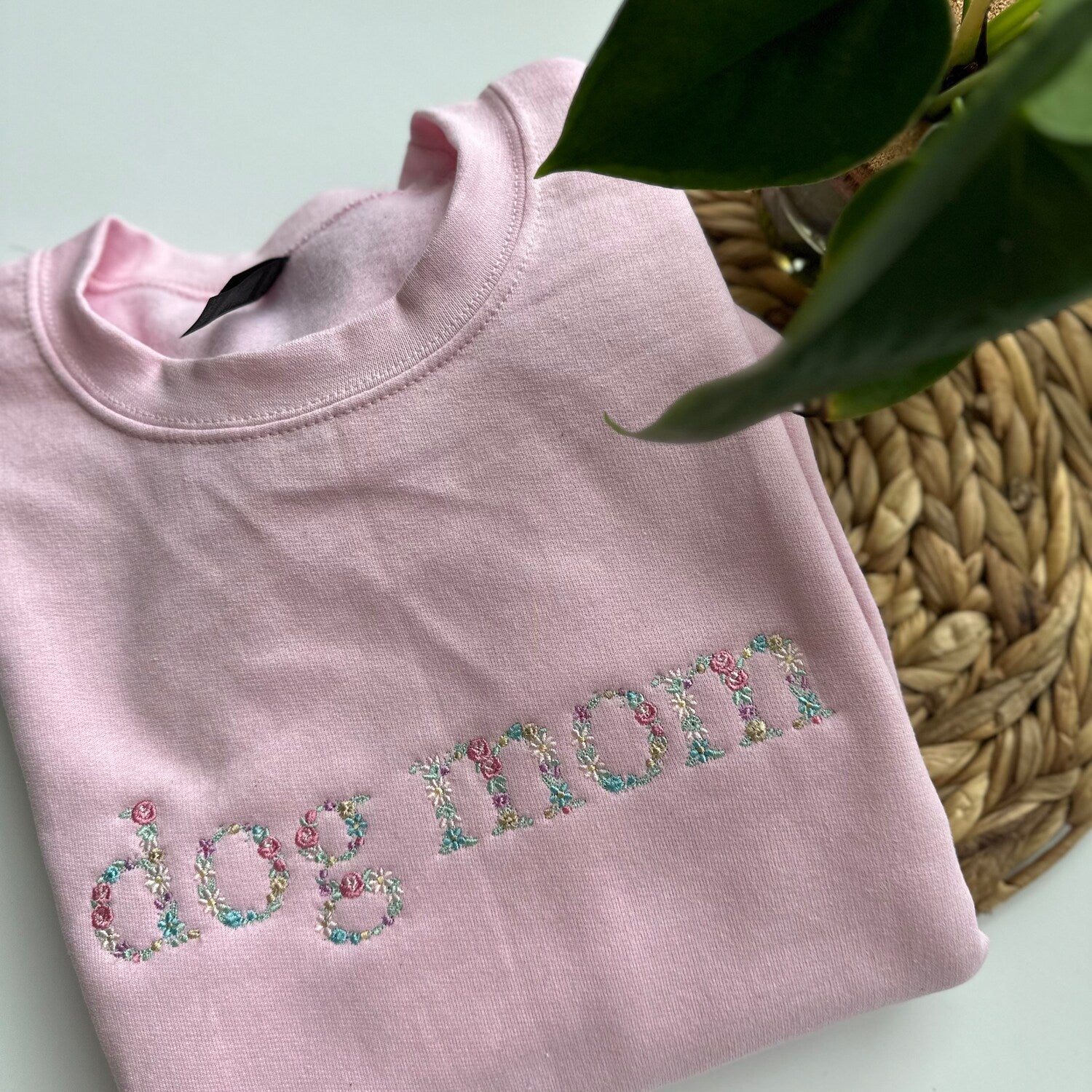 Embroidered Dog Mom Sweatshirt: Floral Letter Design