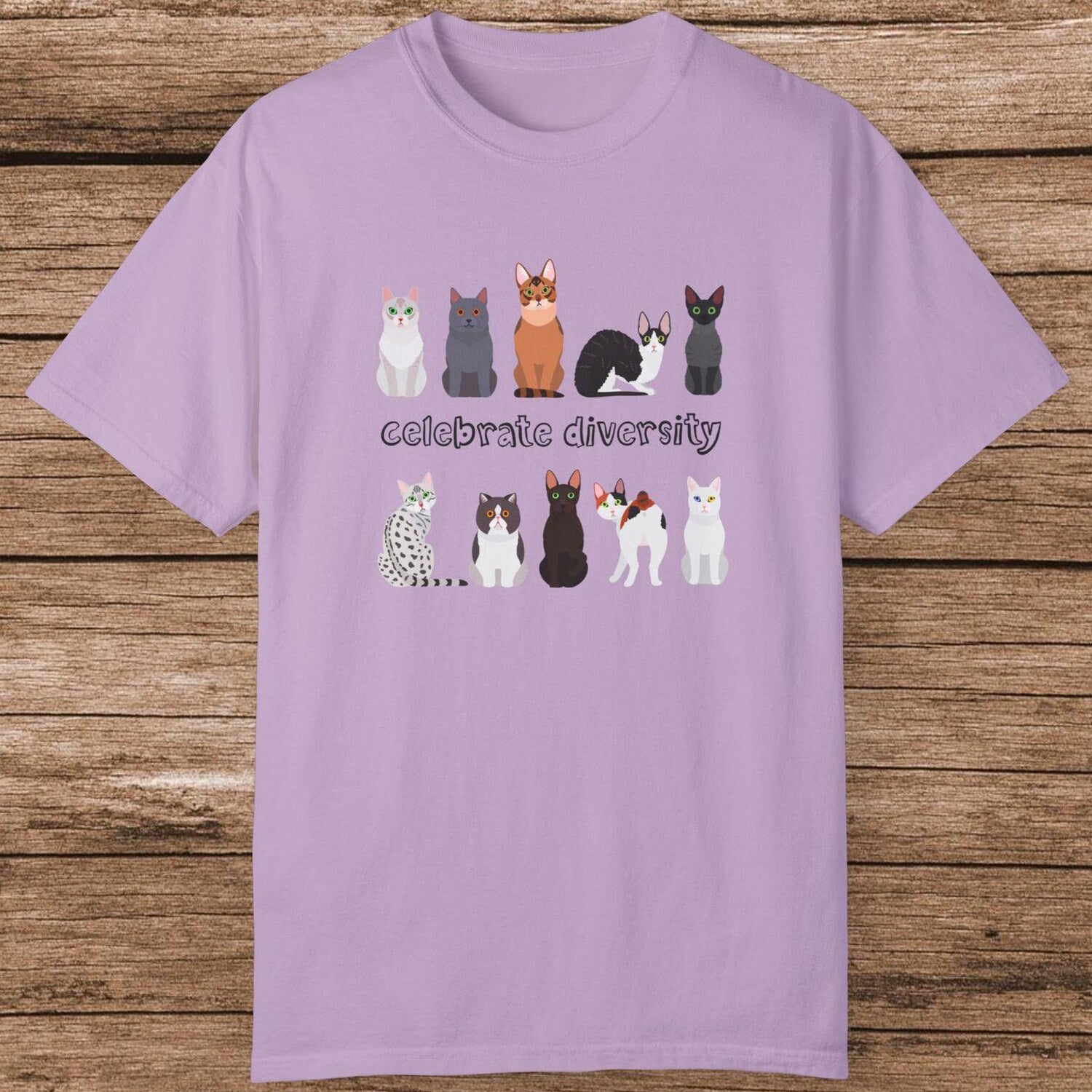 Celebrate Diversity Cats T-shirt - Unisex Garment-Dyed Cat Lover Shirt