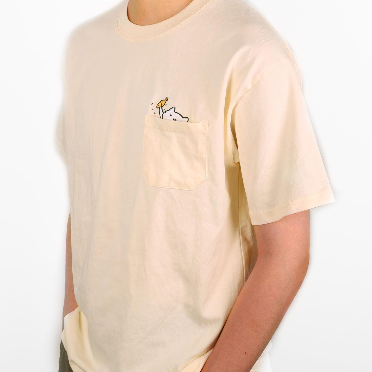Embroidery Cute Cat Fish Pocket T-Shirt - Cat Lover Sweatshirt Gift, Hiding Cat Design