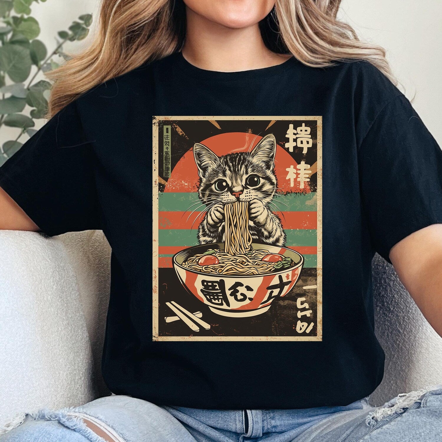 Ramen Cat T-Shirt: Japanese Art, Kawaii Noodle Design