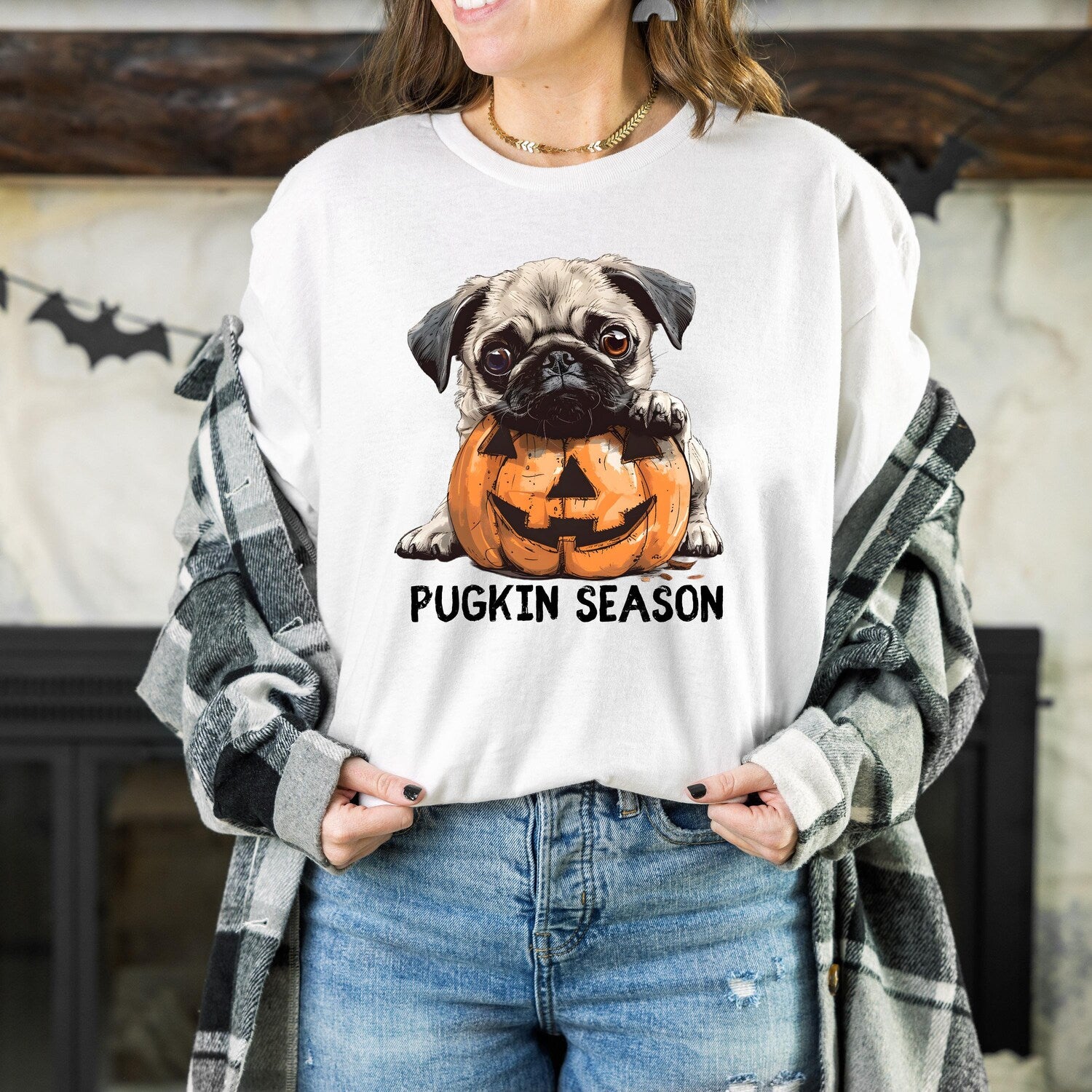 Halloween Shirt Pug Pugkin Season Halloween Tee Dog Mom T-Shirt, Pumpkin Tshirt, Halloween Shirts, Halloween Dog Shirt, Spooky Season Shirts