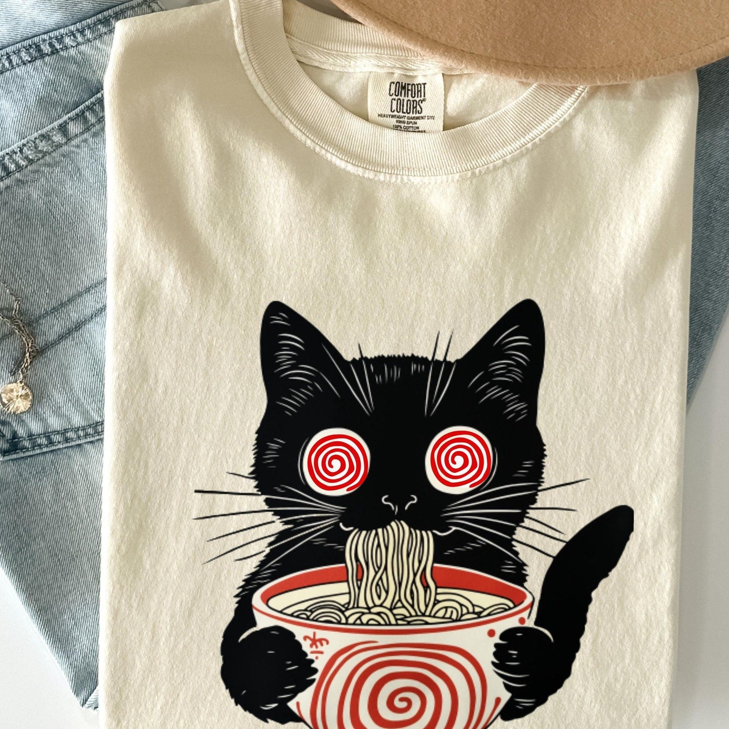 Psychedelic Ramen Cat T-Shirt: Trippy Anime Japanese Foodie Tee