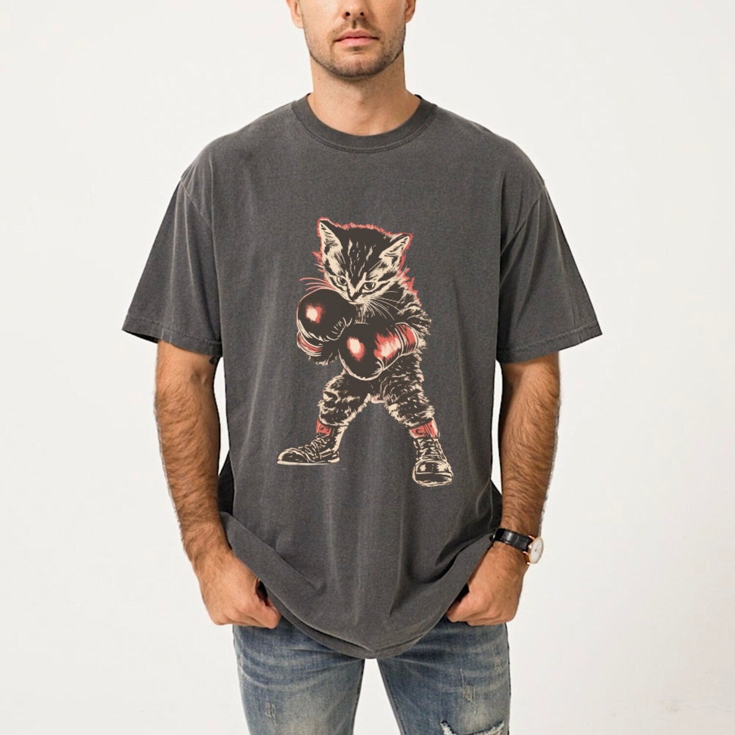 MEOWMMAD ALI No Text T Shirt, Funny Boxing Cat Shirt, Cat lover T Shirt, Boxing Lover T Shirt, Motivational Cat T Shirt Gift
