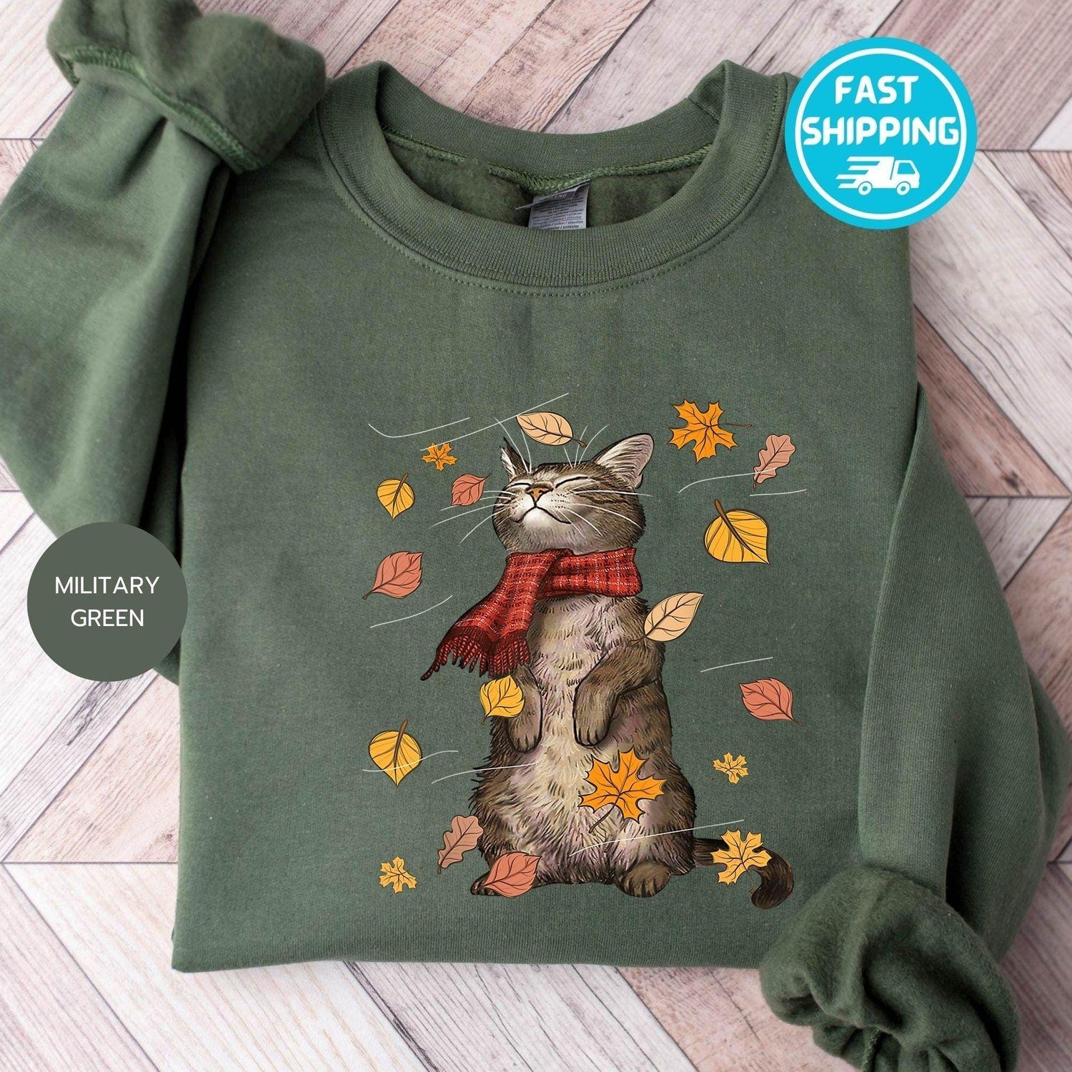 Funny Cat Thanksgiving Sweatshirt: Autumn Leaves Tree, Cat Lover Gift