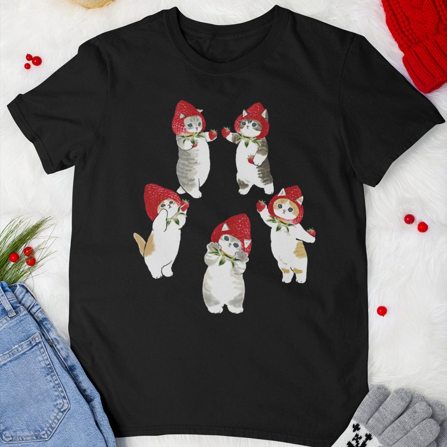 Strawberry Cat Vintage T-Shirt Kawaii Anime Lover Gift