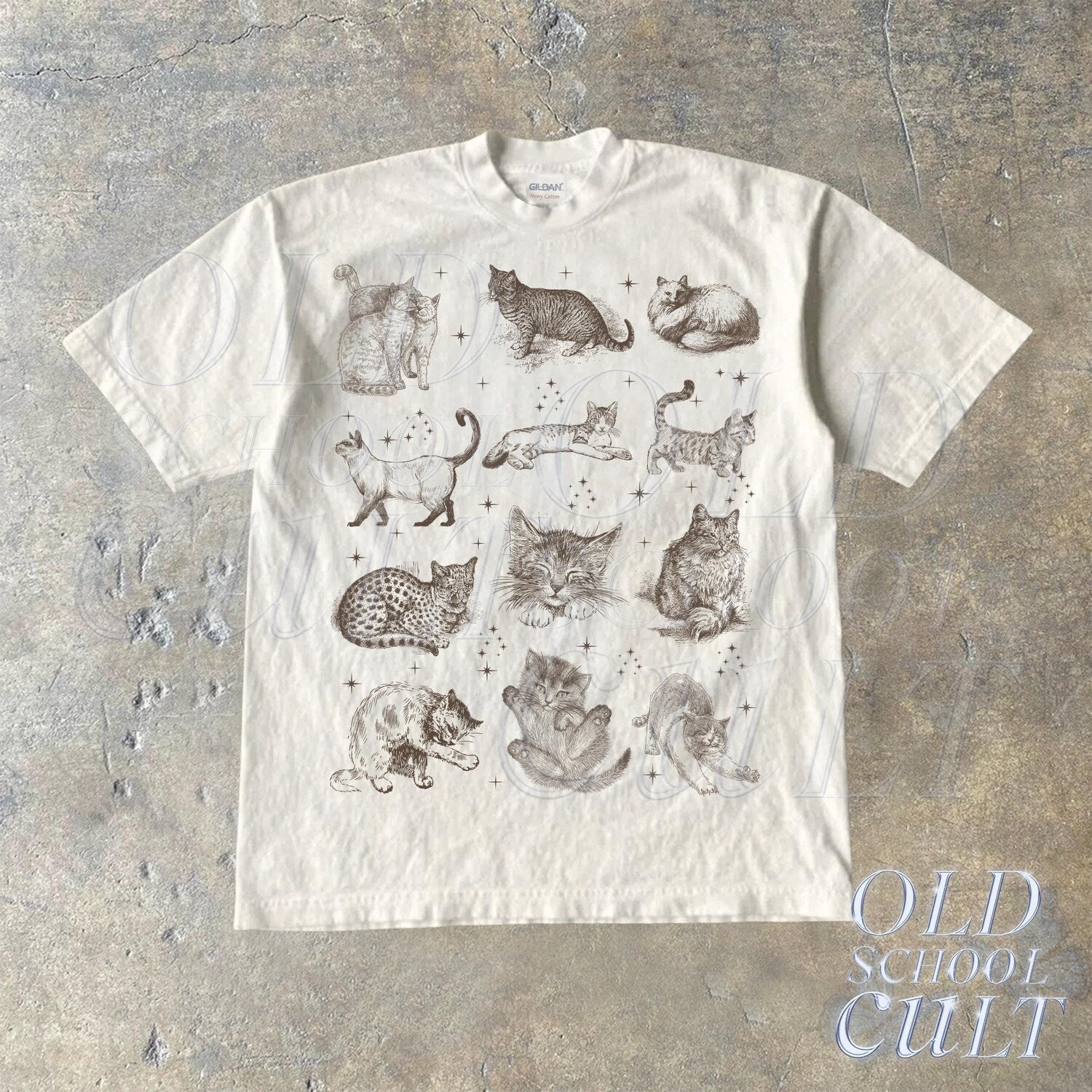 Cats Retro 90s Tattoo Tshirt, Vintage Kitten Nature Shirt, Cat Lovers Gift, Cats In Space Unisex Relaxed Adult Graphic Tee, Funny Gifts