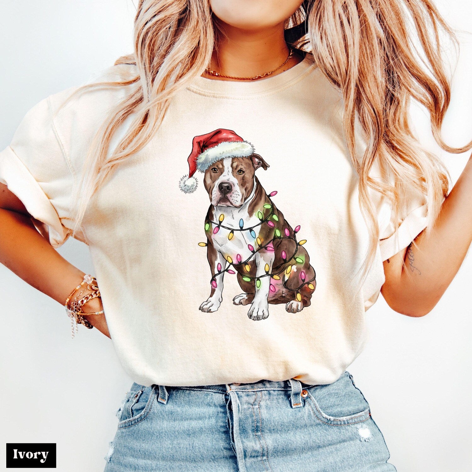 Comfort ColorsÂ® Pitbull Christmas T-Shirt, Dog Lover Christmas Shirt, Holiday Tee, Festive Dog Mom T-Shirt, Dog Christmas Tee, Dog Mom Gift