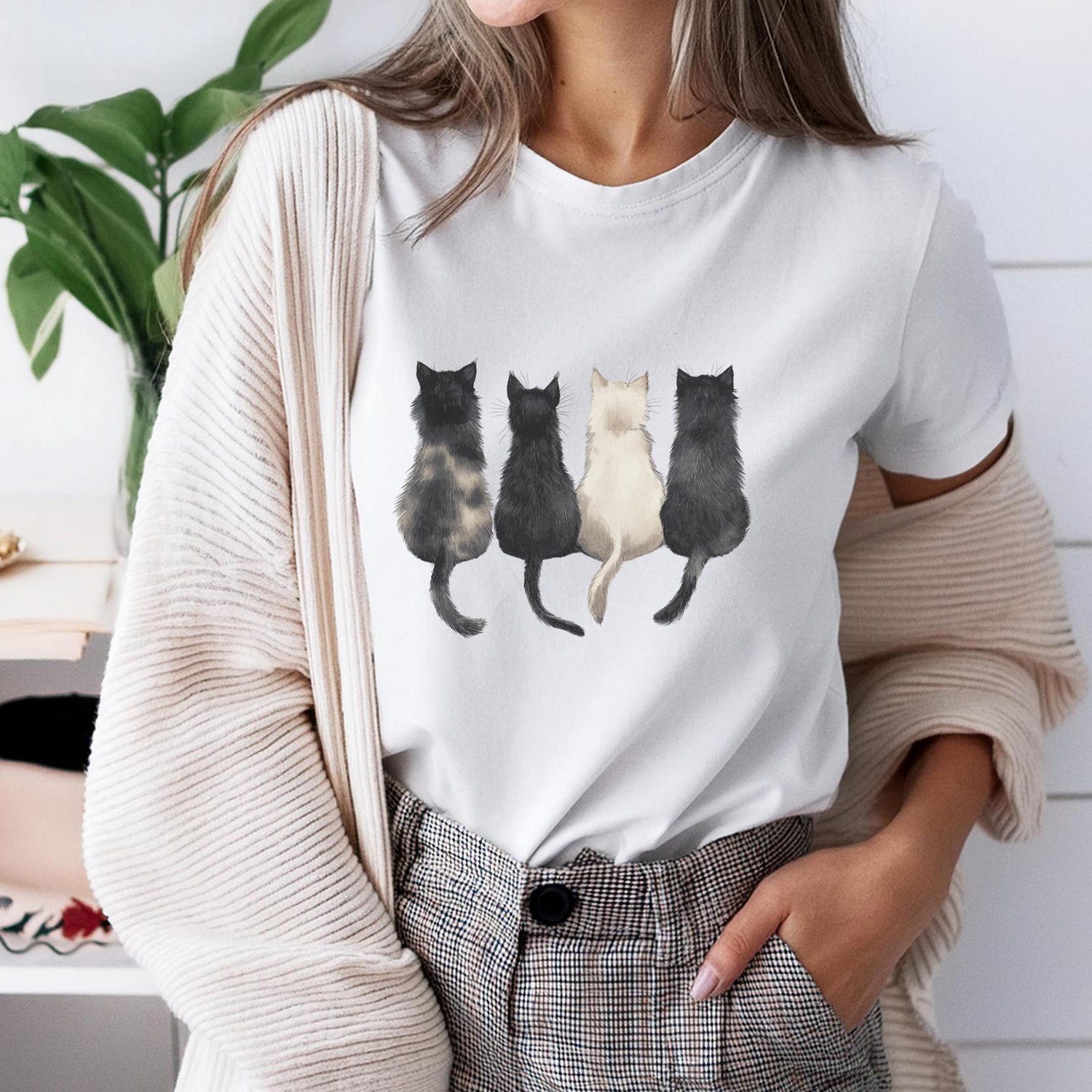 Cute fluffy cat shirt, Cat lover T Shirt Gift for Her, Cute kitty Tshirt,Cat Lady, Fall Tee, Gift for Cat Mom, Childless cat mom graphic tee