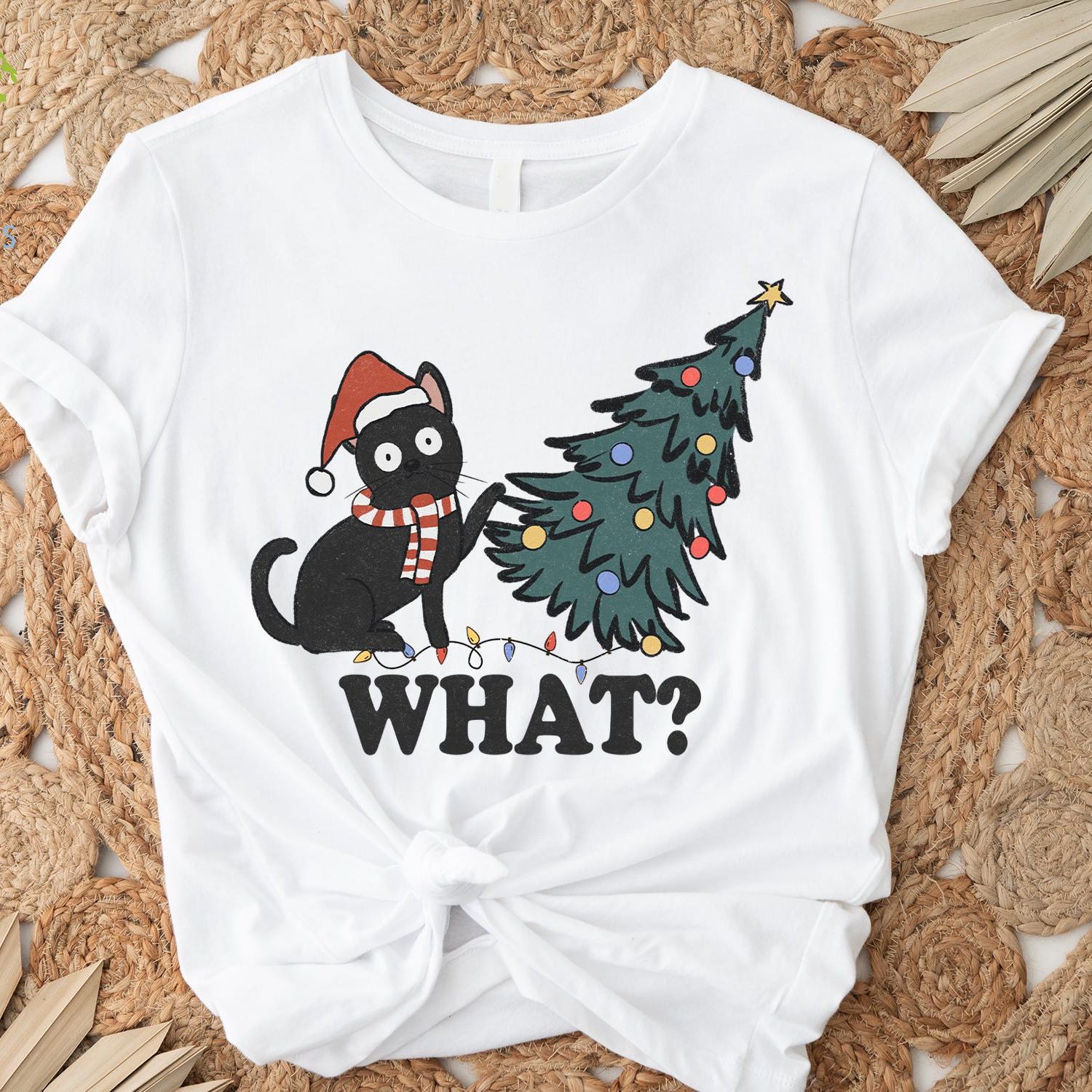 Christmas Cat What Shirt, Christmas Sweatshirt, Black Cat Shirt, Christmas Cat Shirt, Cat Lover Shirt, Christmas Tree Shirt, Christmas Gift