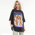 Custom Bootleg Rap Cat Portrait T-Shirt | 90s Retro Pet Graphic Tee | Personalized Gift