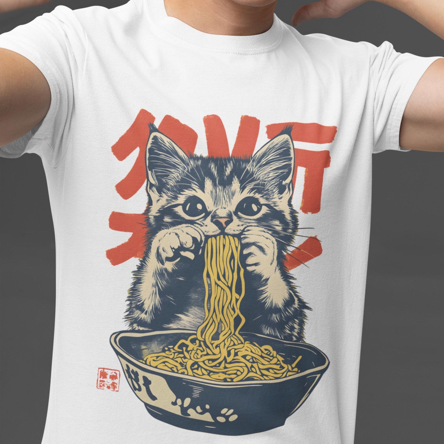 Retro Cat Ramen T-Shirt: Vintage Graphic, Funny Foodie Tee