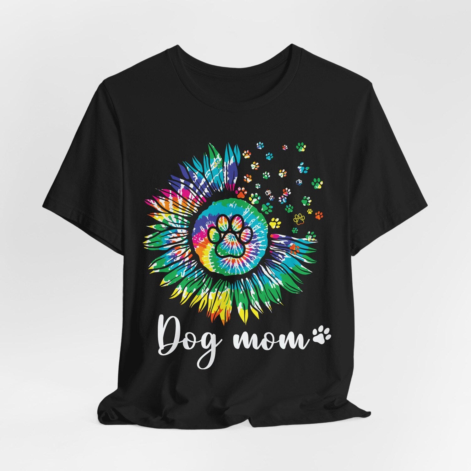 Dog Mom T-Shirt: Tie-Dye Sunflower Paw Print, Hippie Style