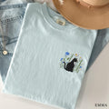 Embroidered Cat Shirt, Black Cat Shirt, Gift for Cat Lover, Cat Mom Shirt, Floral Cat Shirt, Cat Lover T-shirt, Cat Tee, Oversized Shirt
