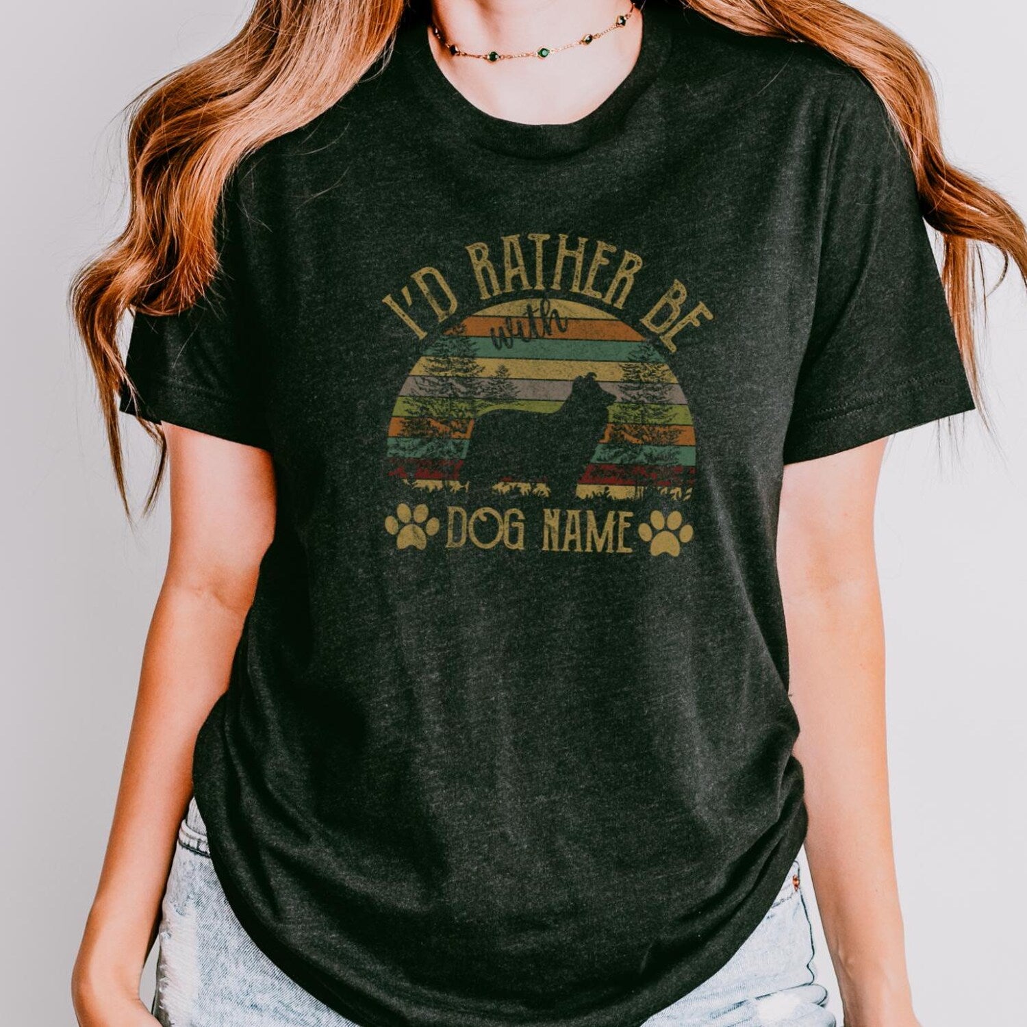Collie Shirt with Custom Dog Name | Collie Dog Mom T-Shirt | Gift for Collie Lover, I'd Rather Be Dog Shirt, Collie Mama Shirt, Sweatshirt