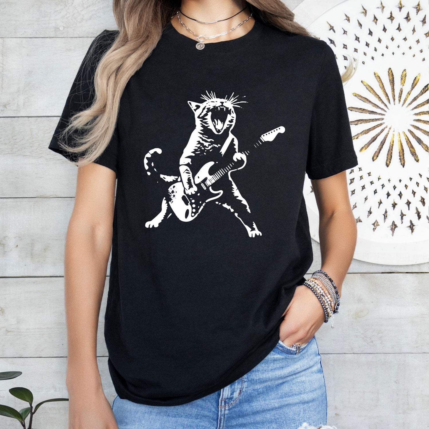 Rock Guitar Cat Vintage T-Shirt | Funny Cat Lover Gift | Music Lover Tee