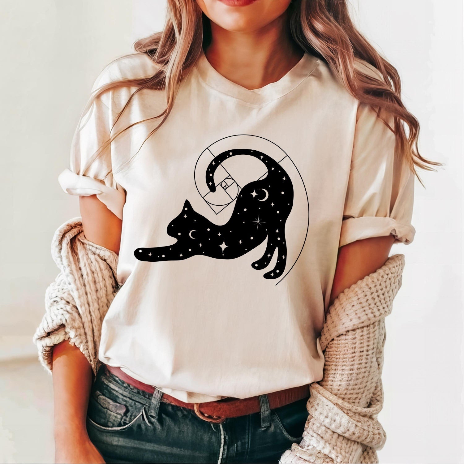 Fibonacci Cat Golden Ratio T-Shirt, Sacred Geometry Mystic Cat Math Teacher Shirt, Science Tee, Spiral Math Lover Gift, Woman in Math