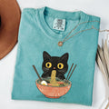 Comfort ColorsÂ® Noodle Cat Shirt,Ramen Cat Shirt, Foodie Lover Gift, Black Cat Noodle Graphic Tee, Retro Black Cat Lover Tee,Ramen Cat Shirt