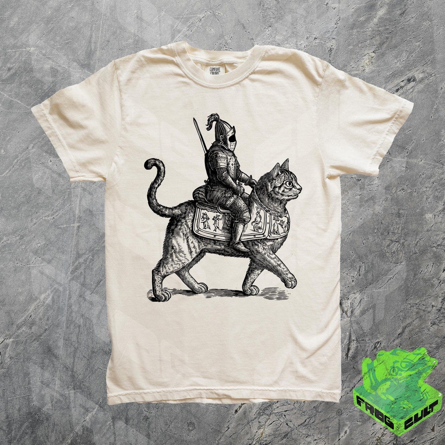Retro Cat Knight Graphic T-Shirt, Vintage Medieval Cat Tee, Y2k Dark Art Cat Lover Gift