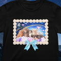 Cat Lover T-Shirt for Cat Mom or Cat Dad Who Loves Space and Awesome 90s Vibes, Silly Animal Lover Tee Shirt with Bow, Weirdcore Dreamcore