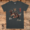 Samurai Cat Riding Horse T-Shirt - Japanese Art Inspired Feline Warrior Tee