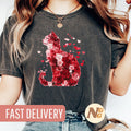 Floral Heart Cat Valentine Tshirt Cute Romantic Gift Her