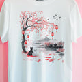 Japanese Cat Lover T-Shirt - Vintage Art with Cats & Landscapes Tee
