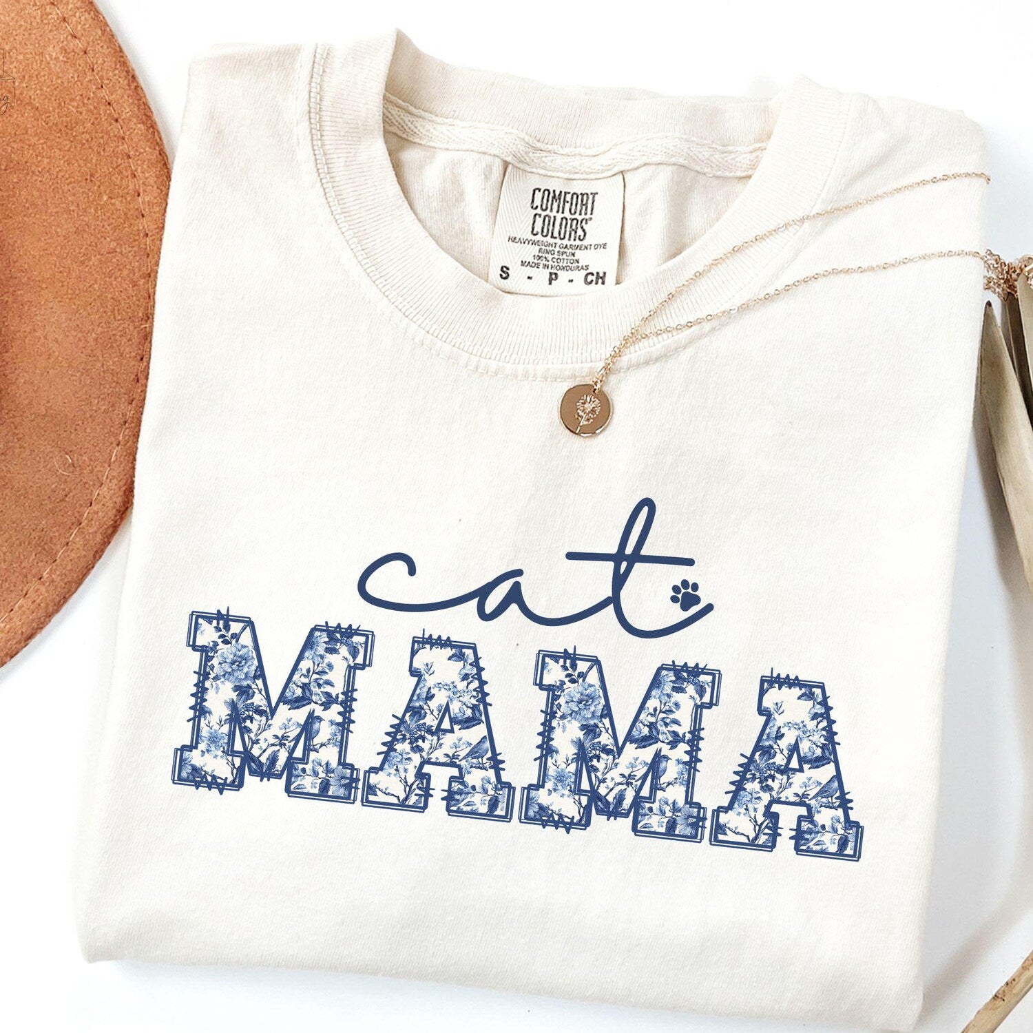 Blue Floral Cat Mama Shirt | Toile Animal Lover Tee | Comfort ColorsÂ® Mother's Day Gift