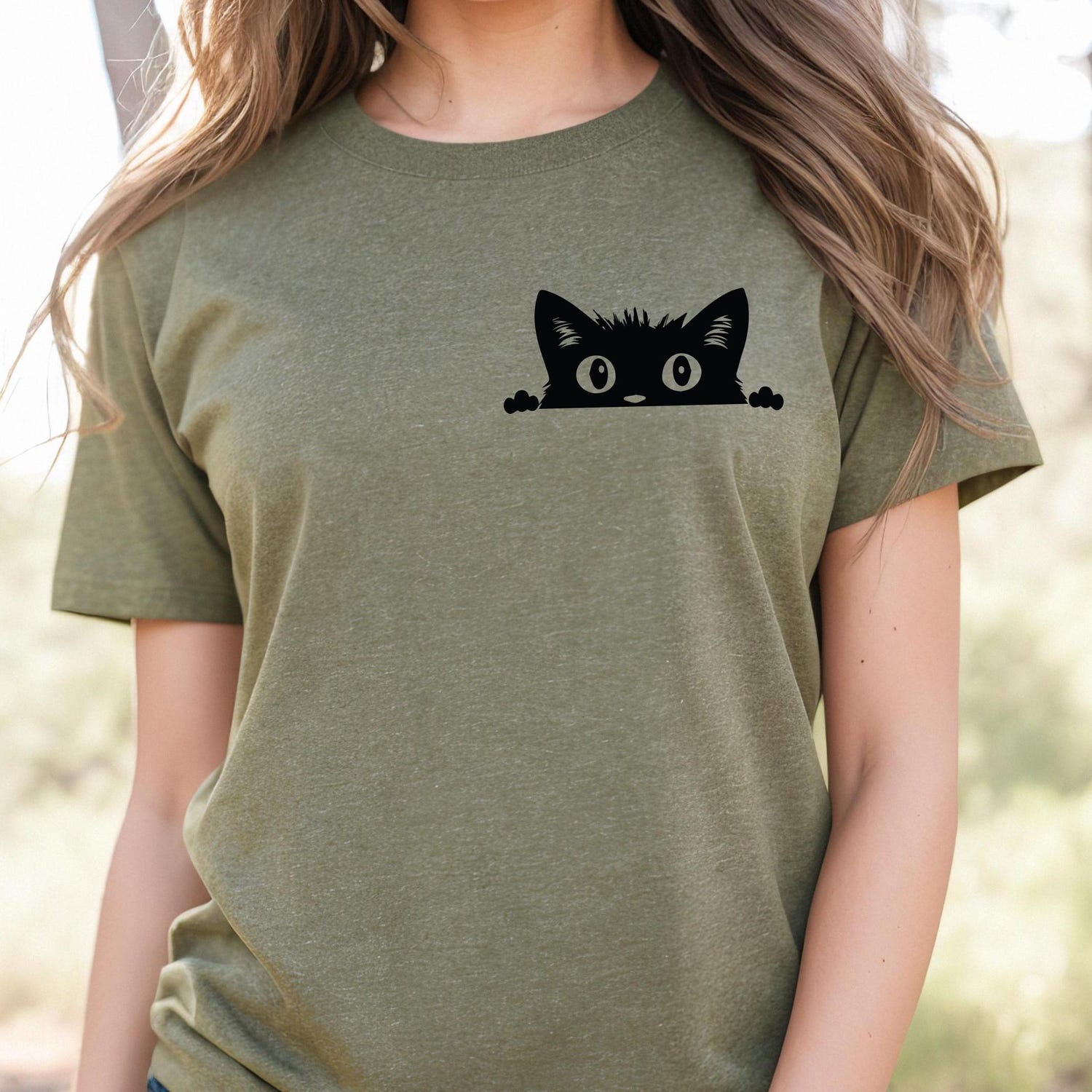 Cute Black Cat Peeking Tshirt Trendy Kitty Mom Gift