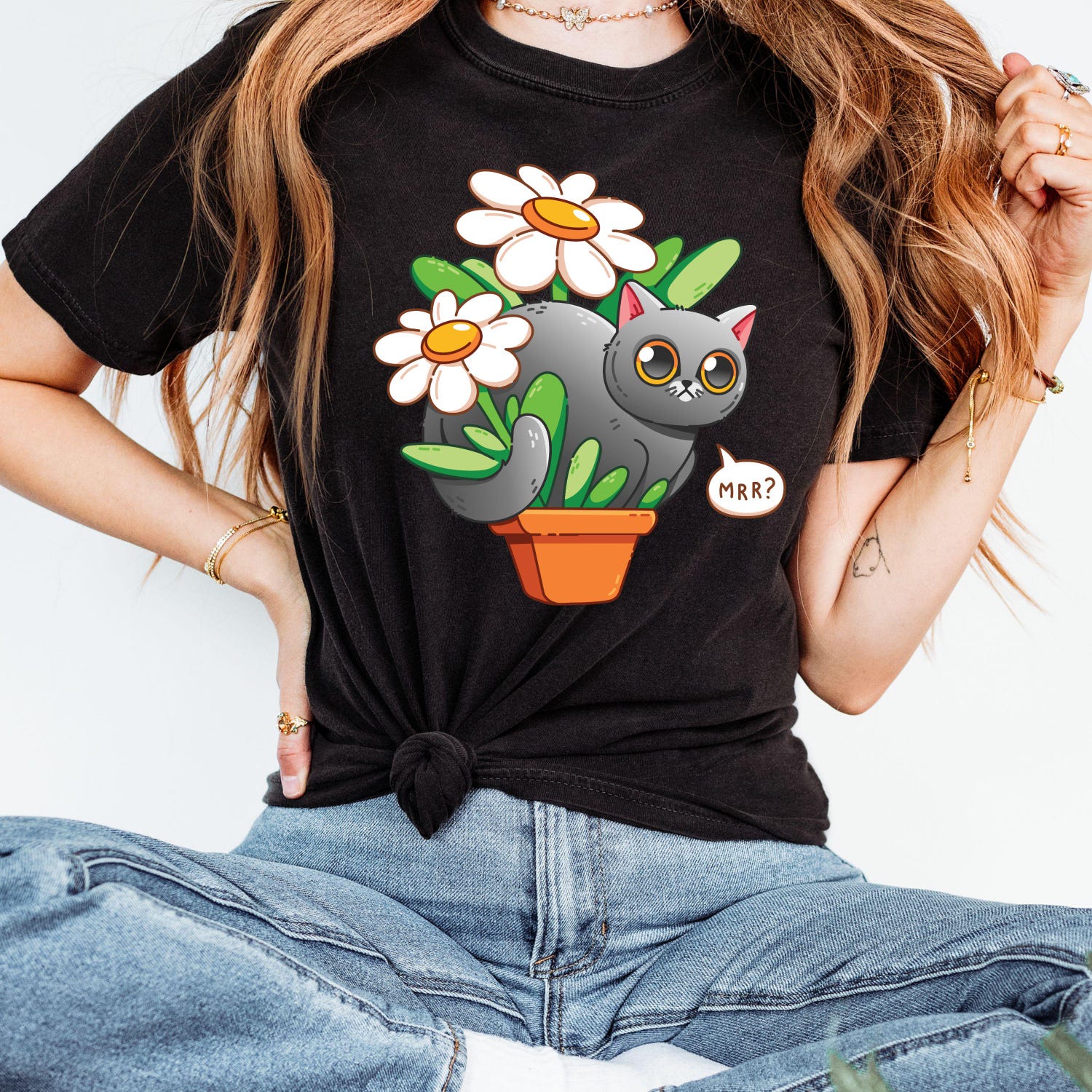Funny Cat Flower Pot Shirt - Comfort Colors Graphic Tee