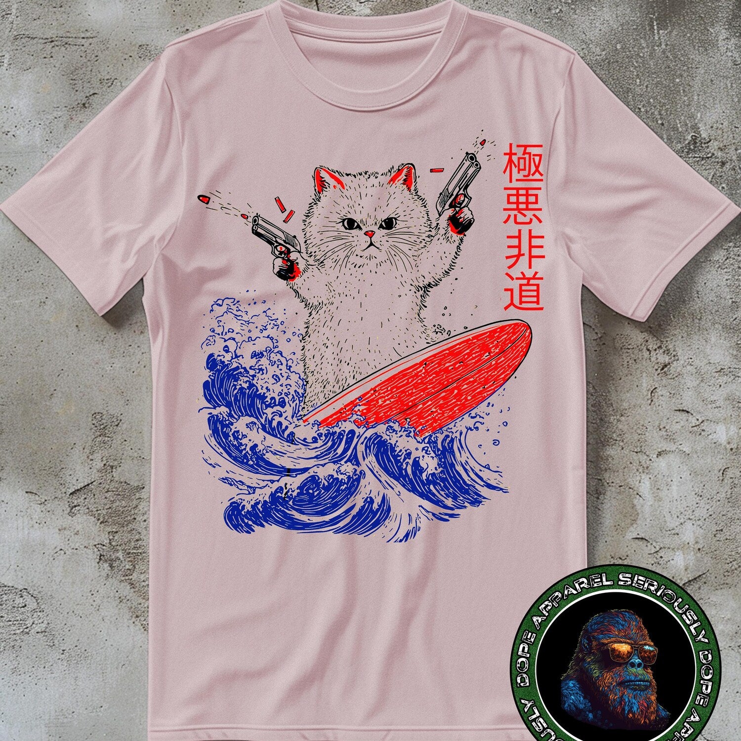 Japanese Cat Shirt, Vintage 90s Kitten Surf Tee for Men Women, Anime Aesthetic Unisex Cat Lover T-shirt