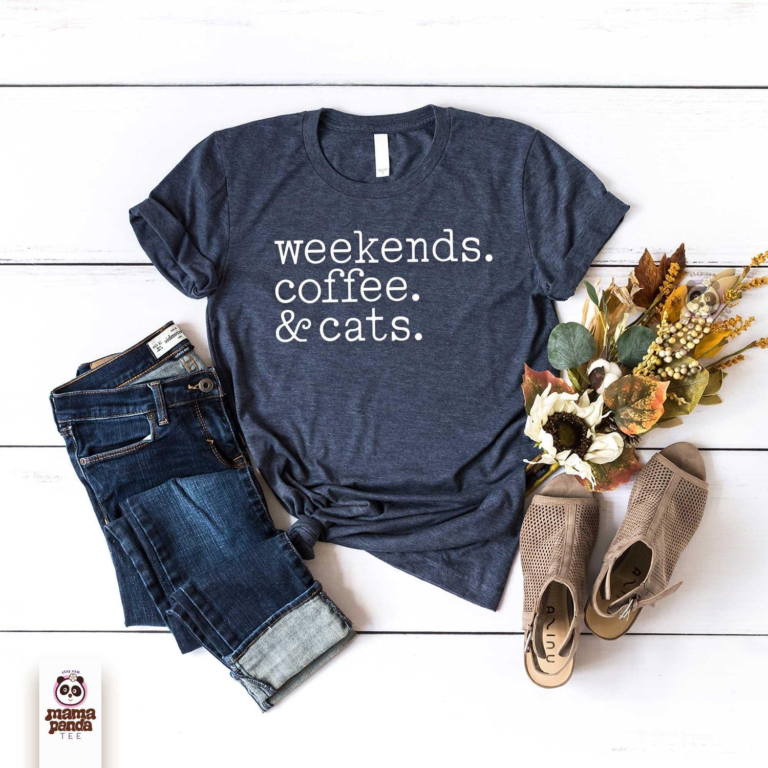 Weekends Coffee and Cats T-shirt | Cat Lover Gift Tee | Cat Mom Dad Fur Mom Shirt