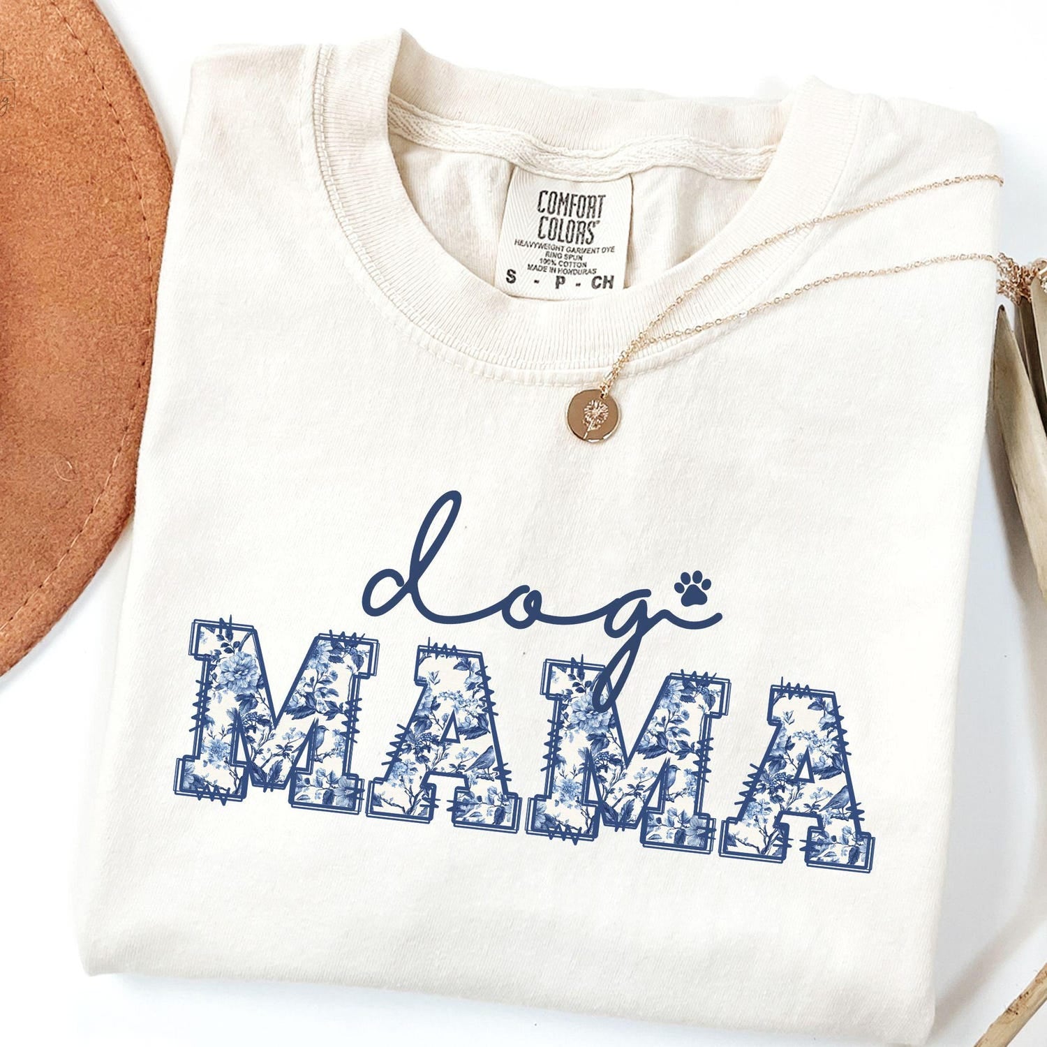 Blue Floral Dog Mama Shirt, Comfort ColorsÂ® Dog Mama Paw T-Shirt, ToileDog Mom Birthday Gift, Dog Owner Tee, Funny Dog Mothers Day Gift