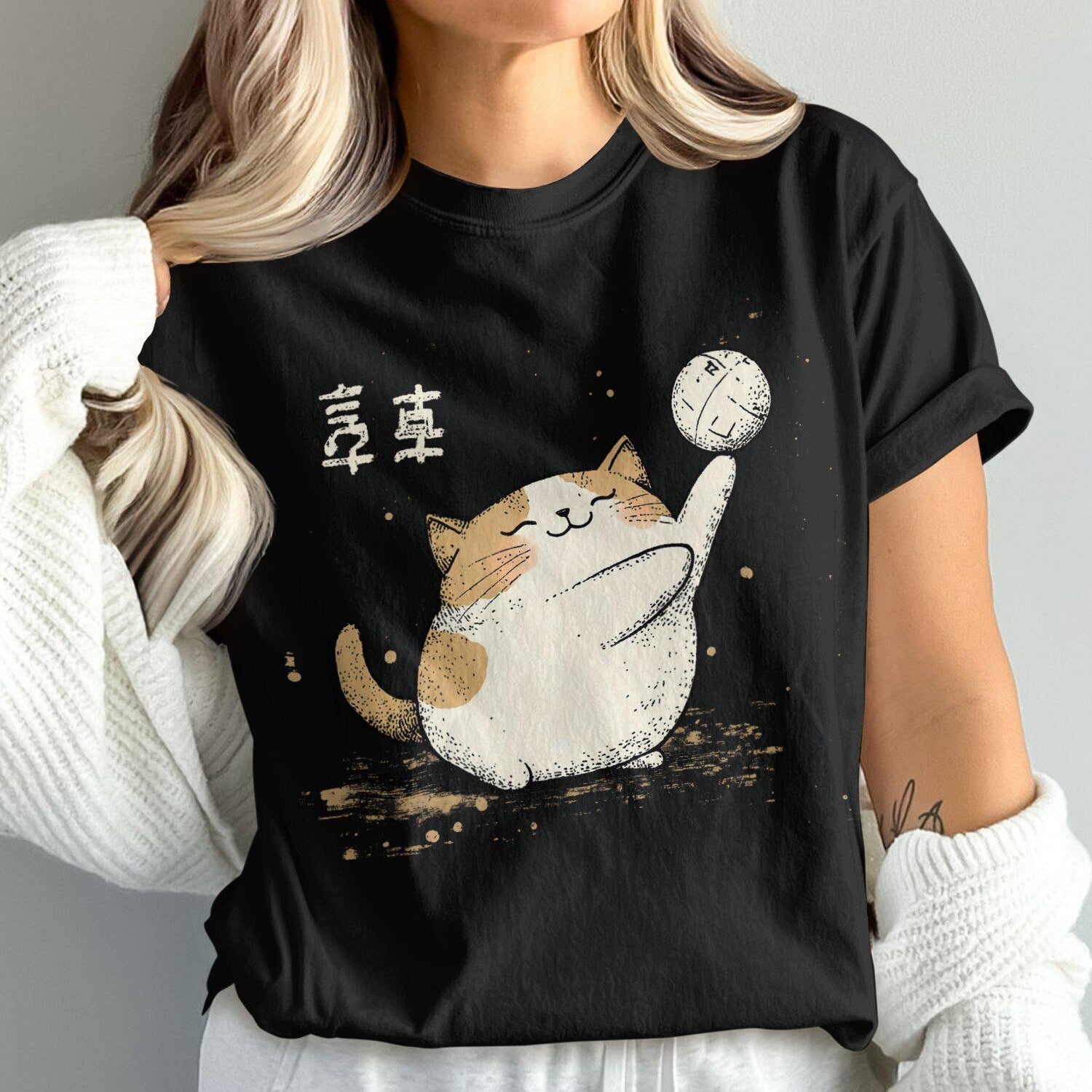 Cute Cat Volleyball T-Shirt | Funny Graffiti Art Tee | Gift for Cat Sports Fans