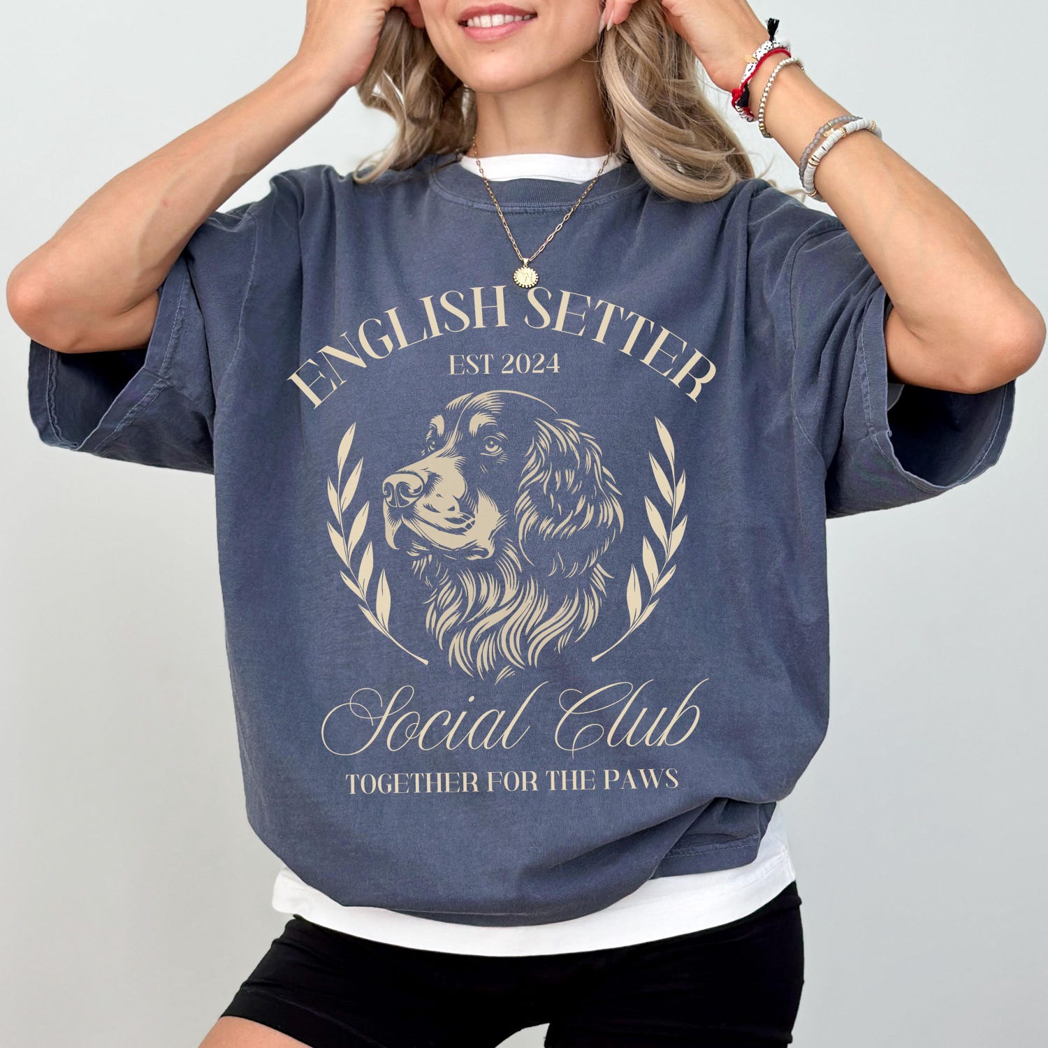 Custom English Setter T-Shirt, Comfort Colors 1717 Tee, Social Club Personalized Year, Women's Shirt, Gift for Dog Lovers, Gift for Her