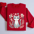 Cute Cat Sweatshirt, Floral Kitty Pullover, Cozy Animal Lover Sweater, Adorable Cat Crewneck, Gift for Cat Owners, Cat Lover T-shirt