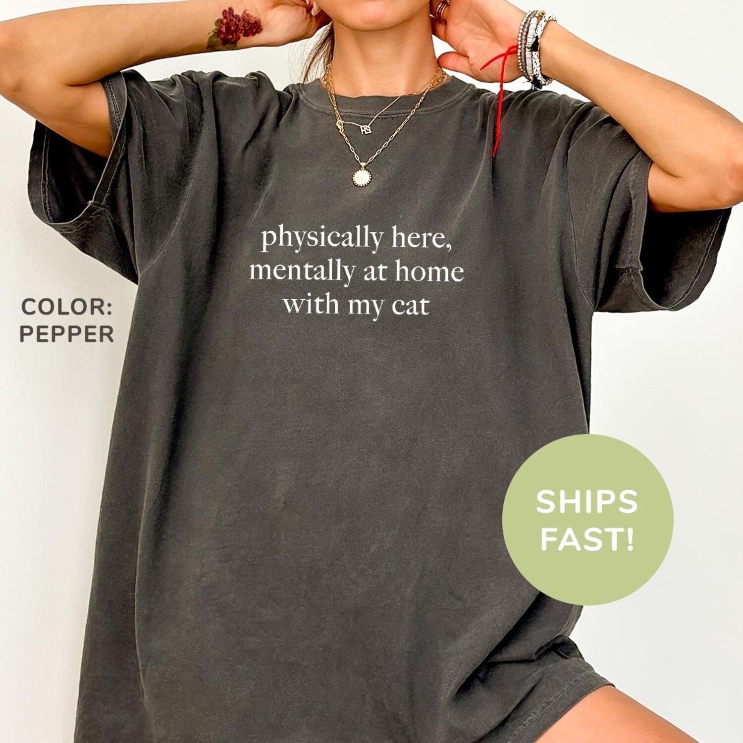 Comfort ColorsÂ® Physically Here Mentally At Home With My Cat Shirt Cat Mom Shirt Cat Lover Shirt Pet Lover Shirt Cat Owner Shirt